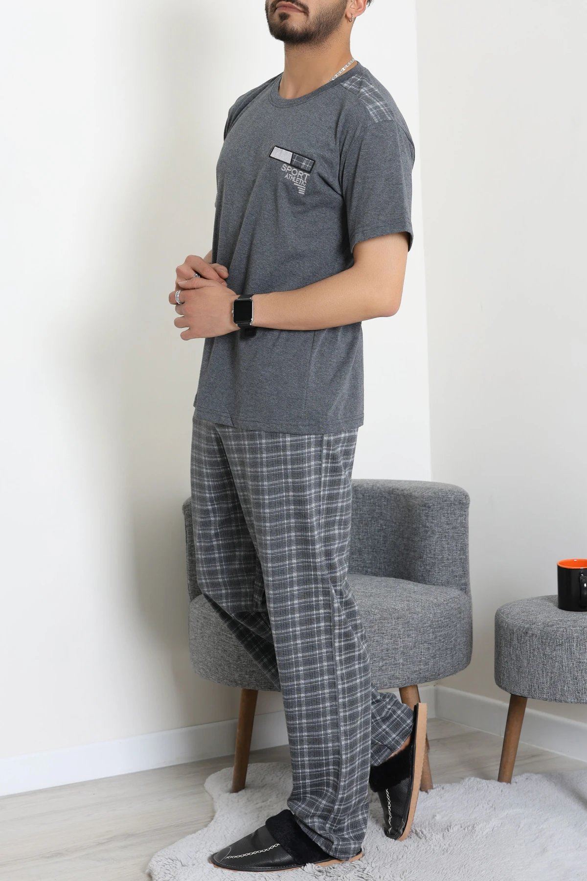 Süprem Ekose Erkek Pijama Takımı Füme - 41985.1048.