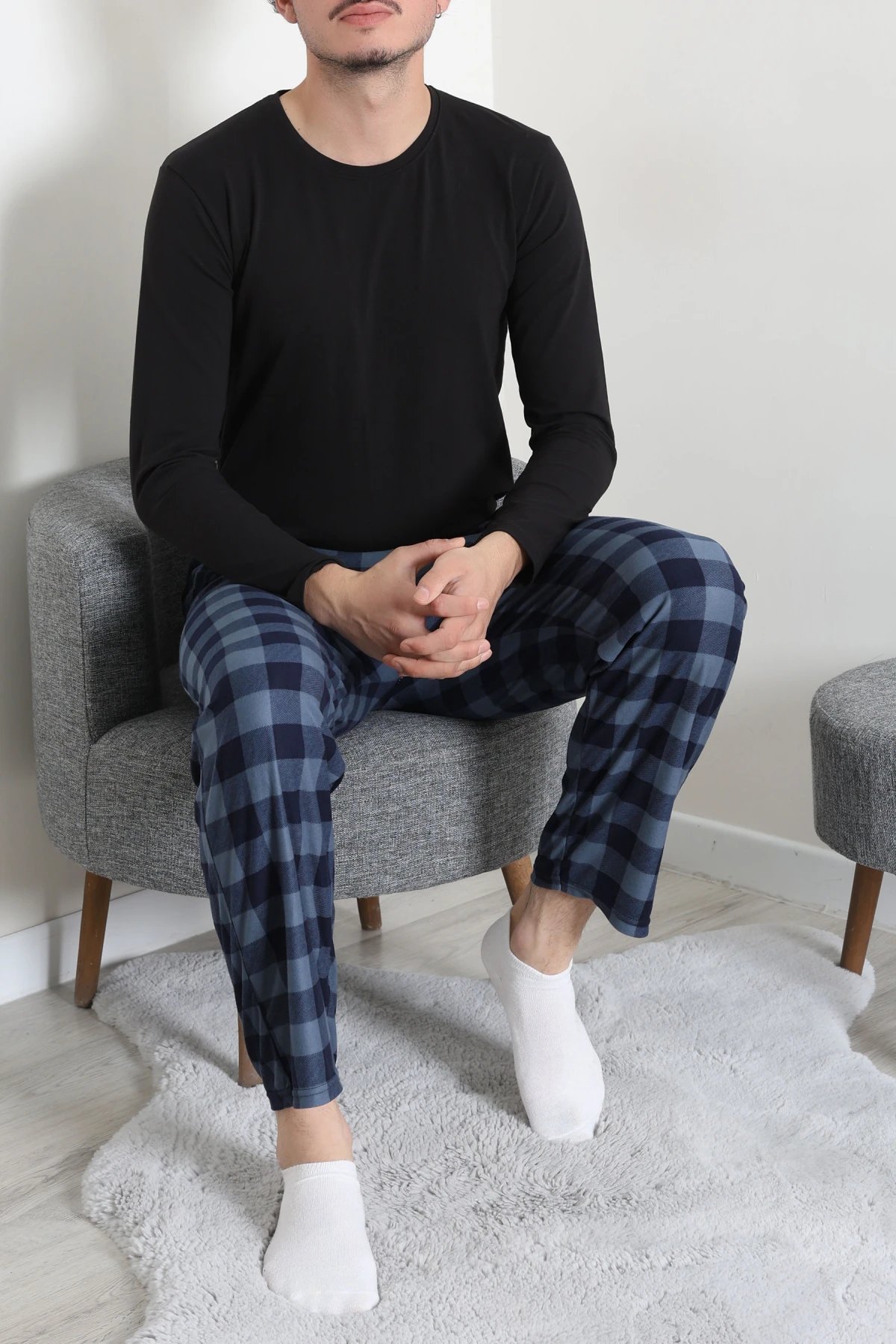Süet Cepli Erkek Pijama Alt Açıkmavi