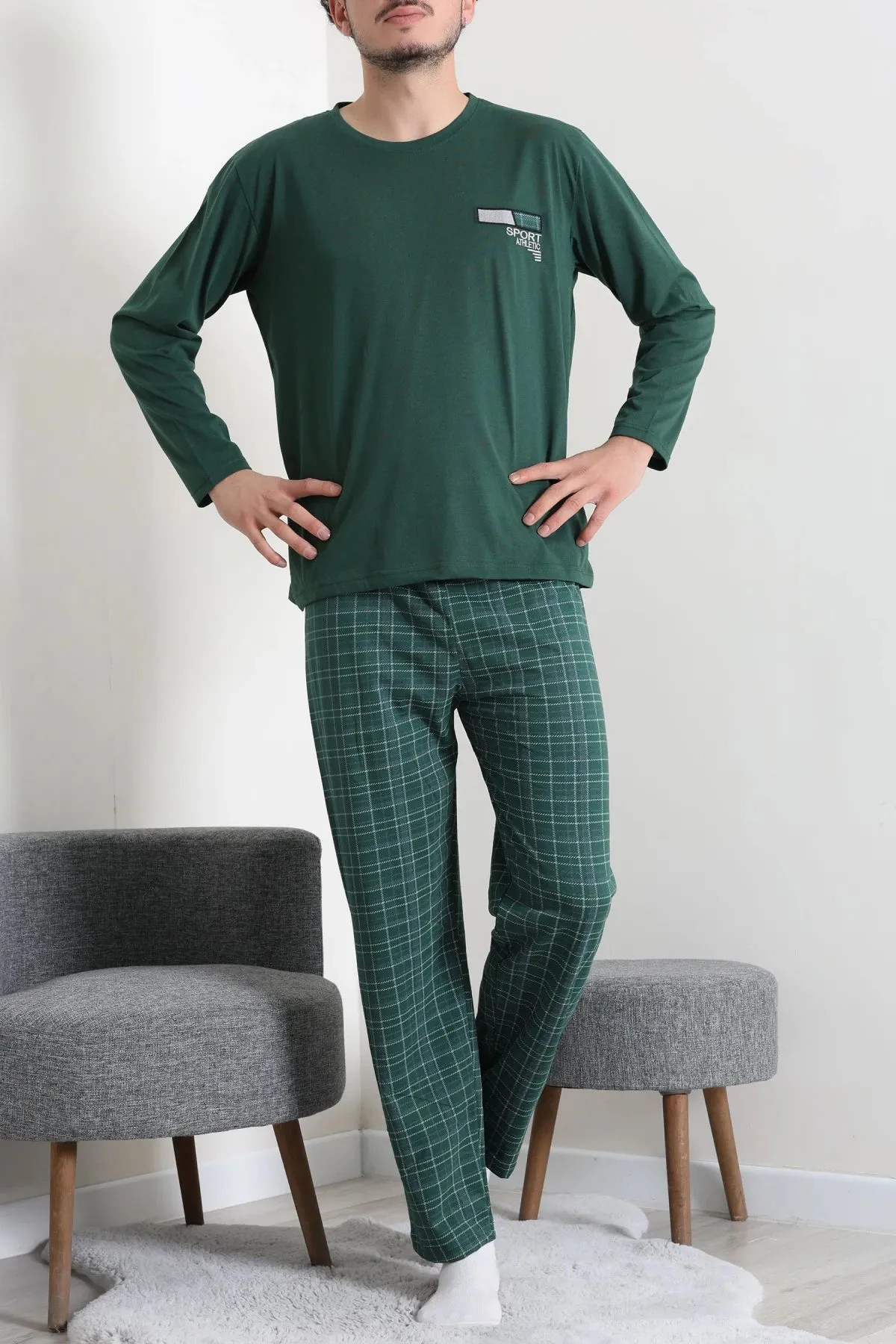 Süprem Ekose Erkek Pijama Takımı Zümrüt