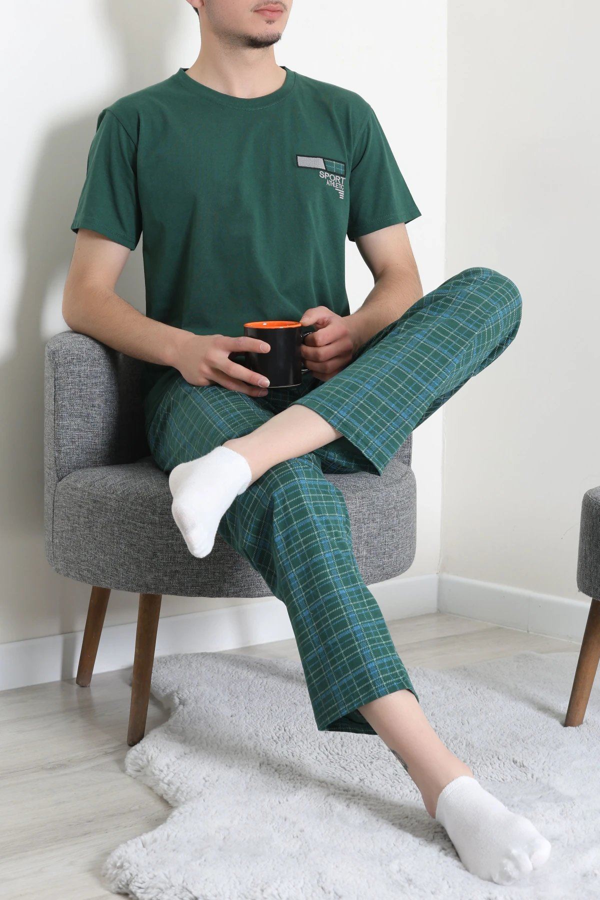 Kısa Kollu Erkek Pijama Takımı Koyuyeşil - 41985.1048.