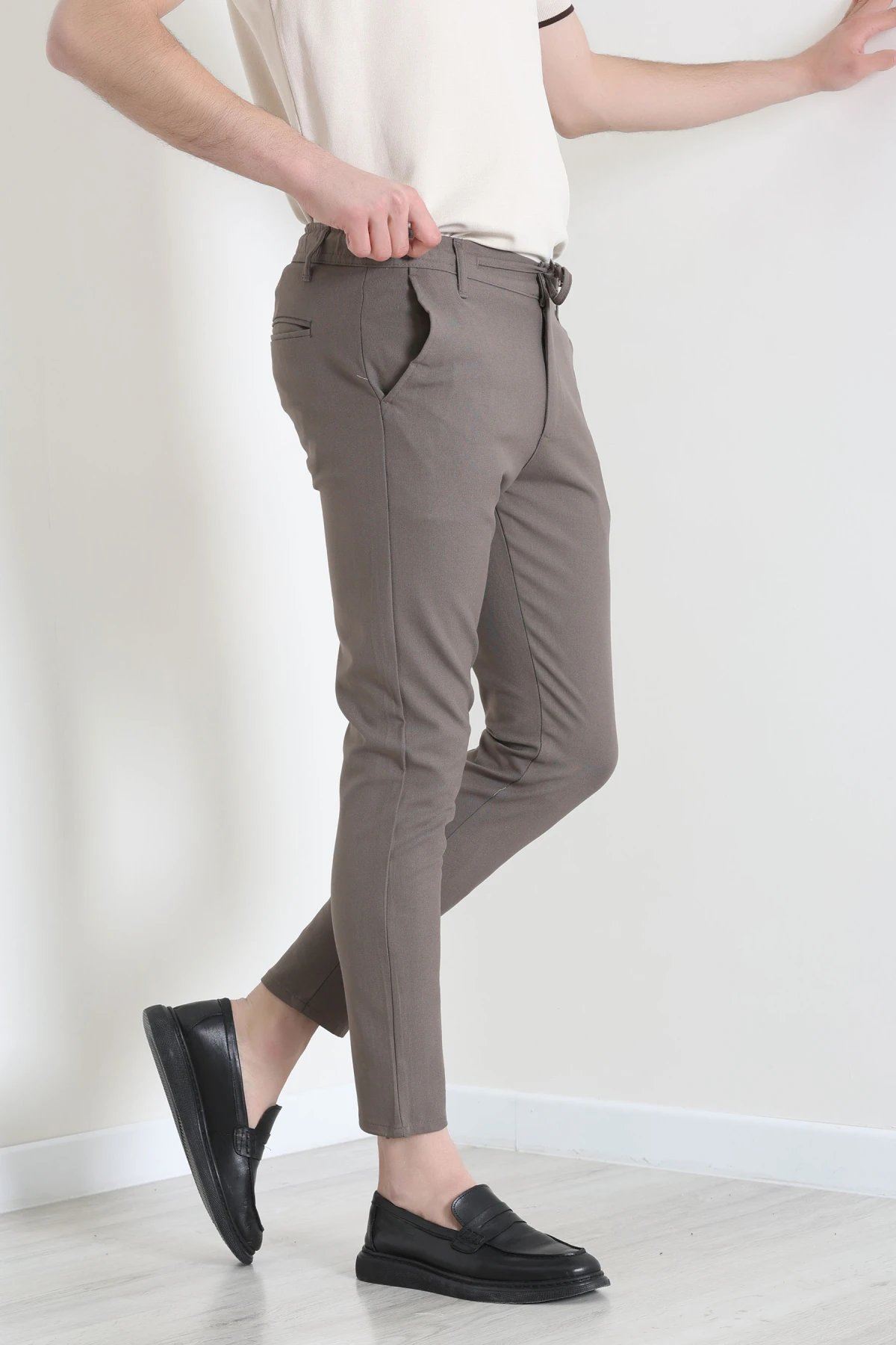 Dokuma Beli Lastikli Erkek Jogger Pantolon Vizon - 42515.2091.