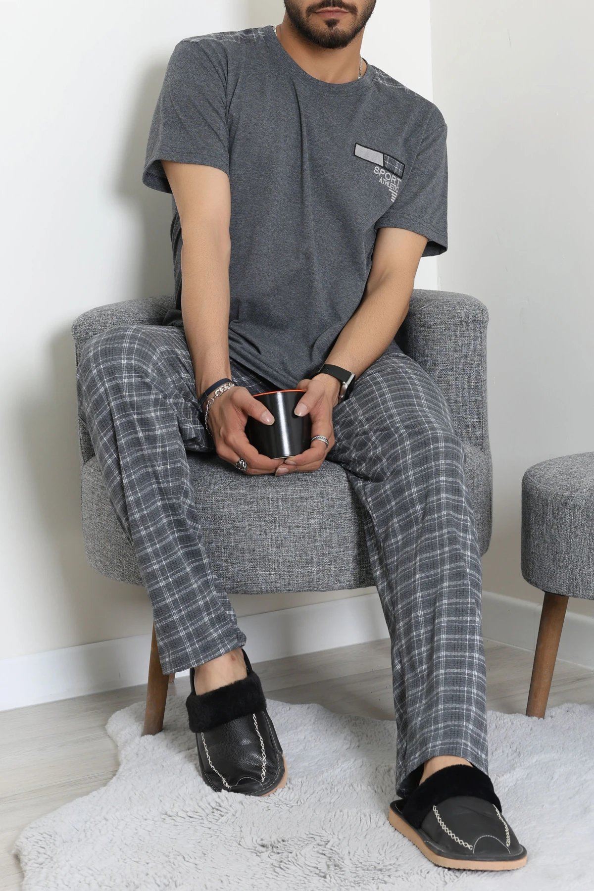 Süprem Ekose Erkek Pijama Takımı Füme - 41985.1048.