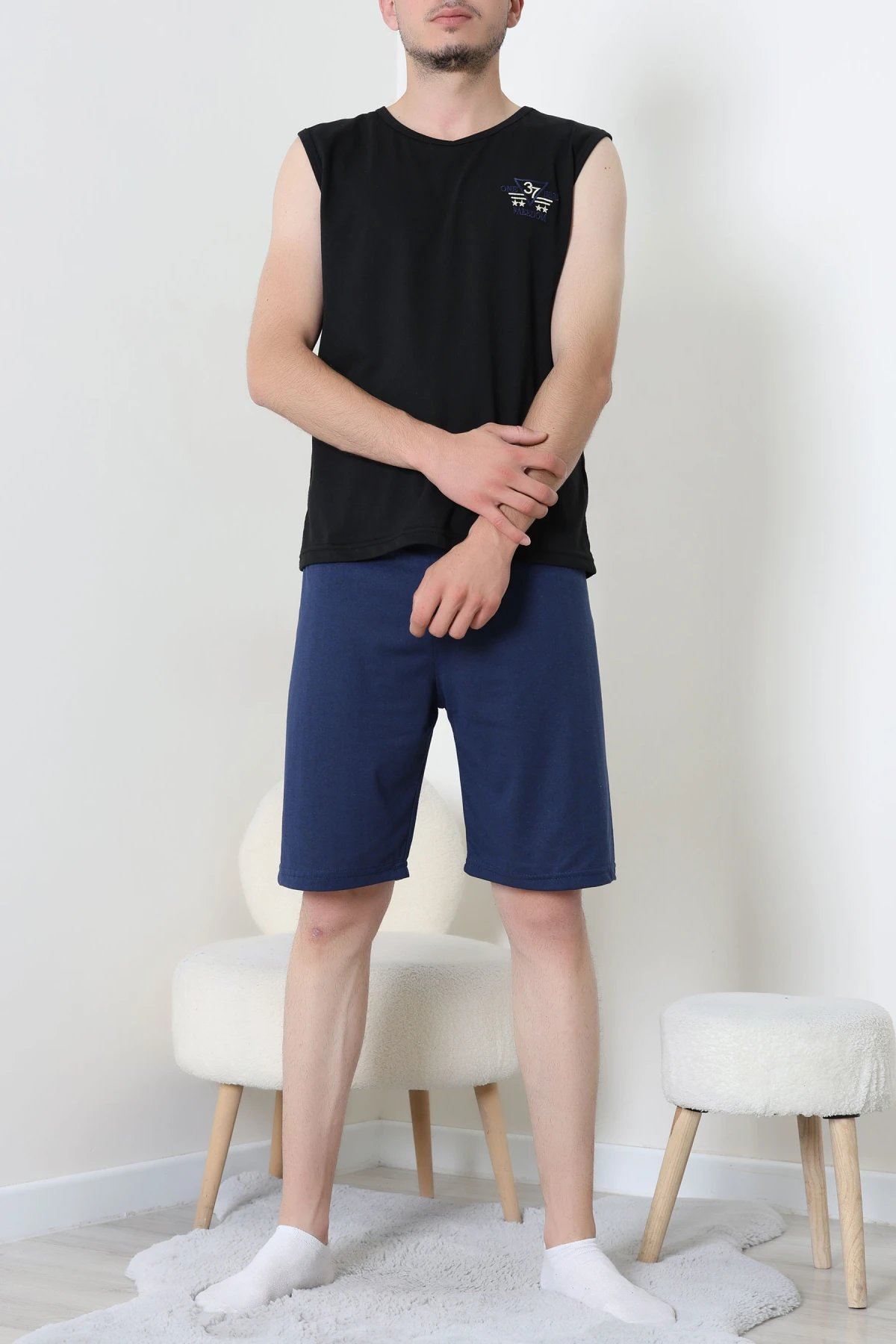Süprem Şortlu Erkek Pijama Takımı Siyahlacivert - 42983.1048.