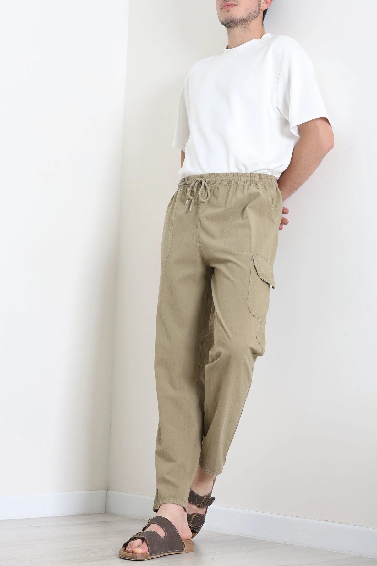 Keten Beli Lastikli Kargo Cepli Erkek Pantolon Açıkhaki - 75036.2170.
