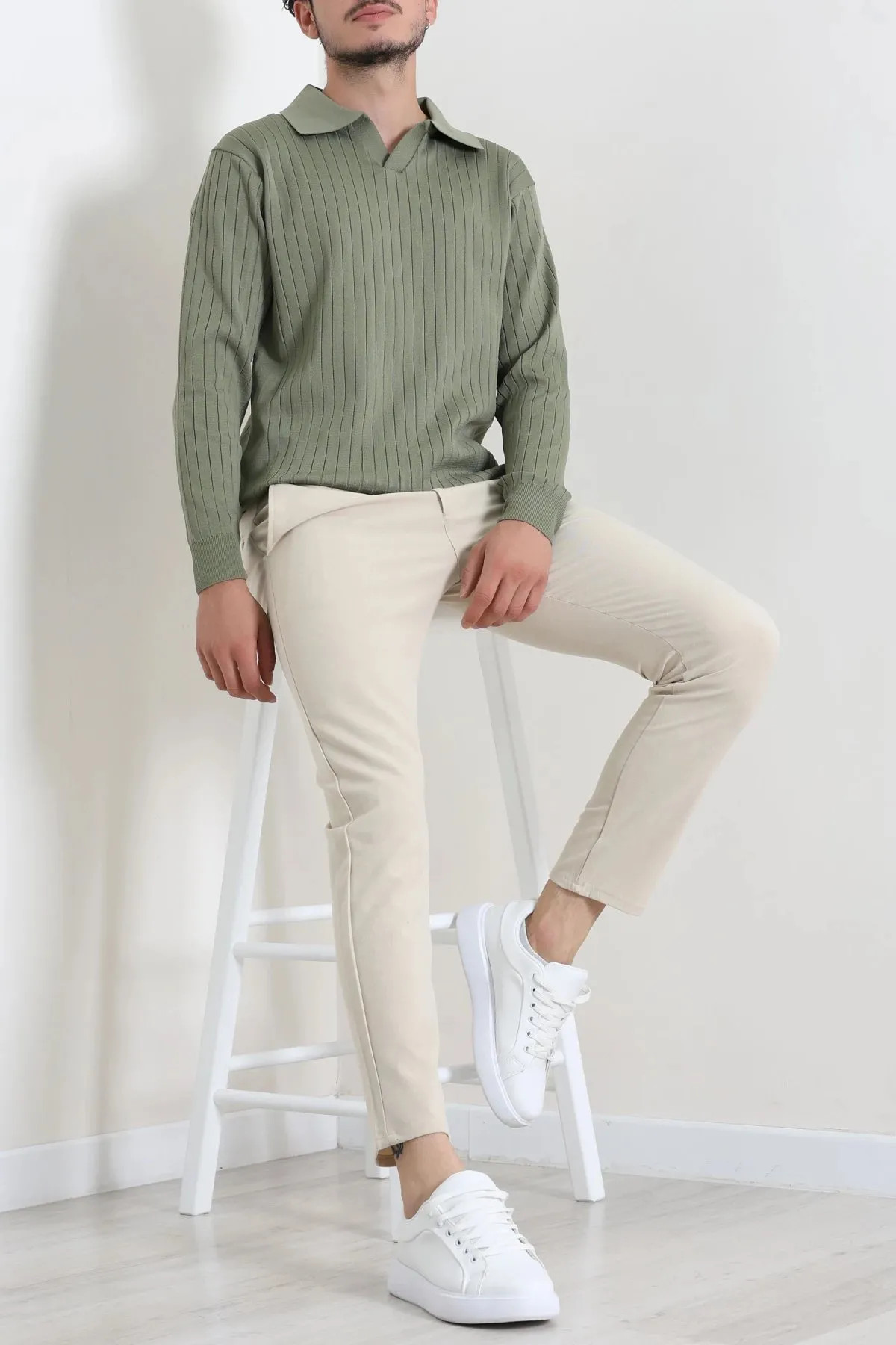 Polo Yaka Erkek Triko Haki