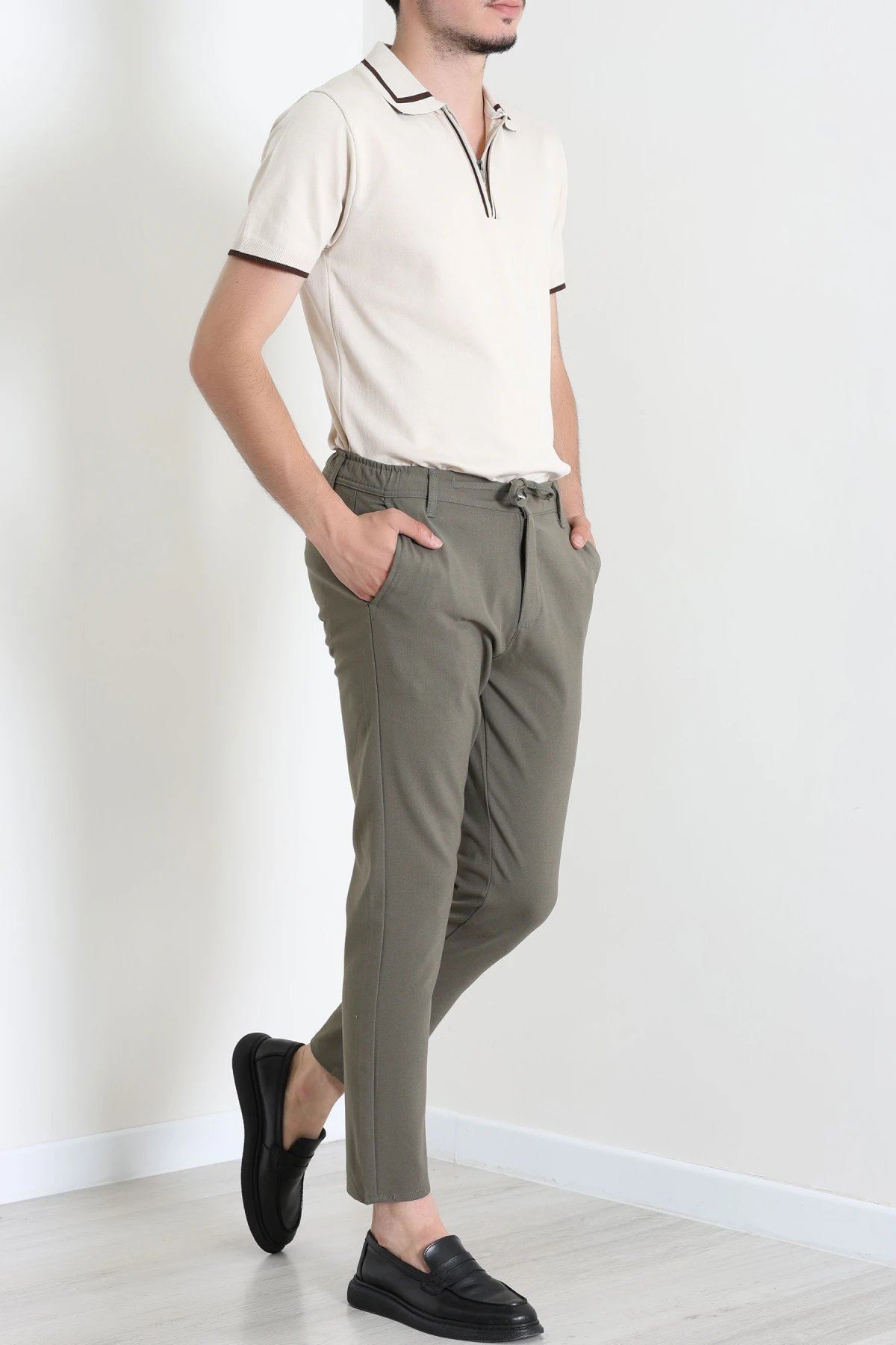 Dokuma Beli Lastikli Erkek Jogger Pantolon Koyuhaki - 42515.2091.