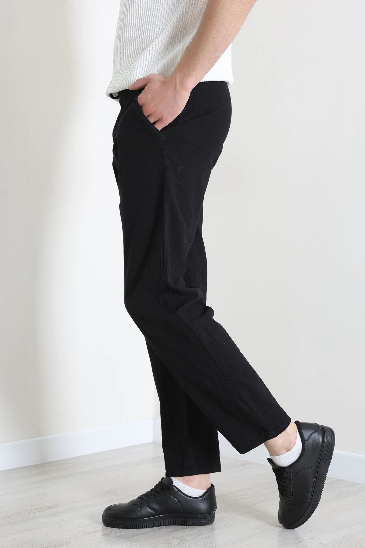 Regular Fit Keten Erkek Pantolon Siyah - 71879.1947.