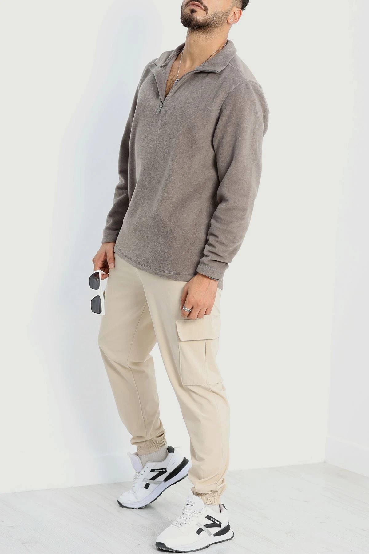 Yarım Fermuar Erkek Polar Sweat Füme