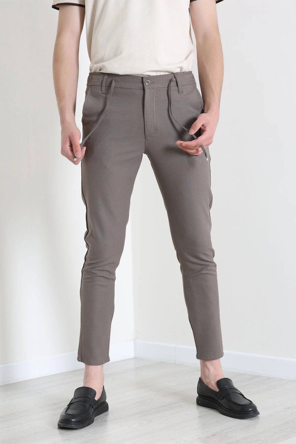 Dokuma Beli Lastikli Erkek Jogger Pantolon Vizon - 42515.2091.