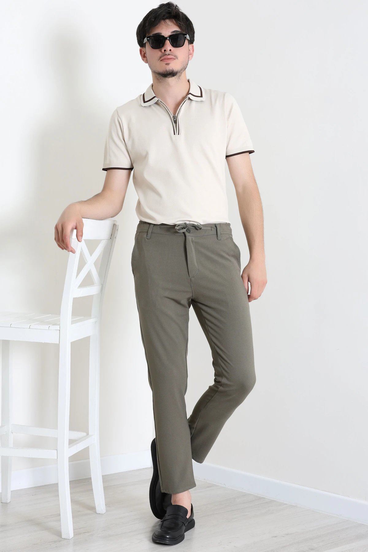 Dokuma Beli Lastikli Erkek Jogger Pantolon Koyuhaki - 42515.2091.