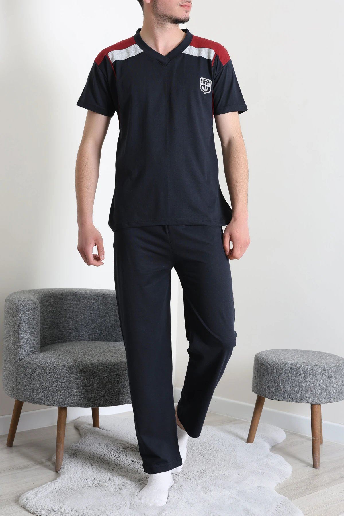 V Yaka Erkek Pijama Takımı Koyulaci - 41534.1838.