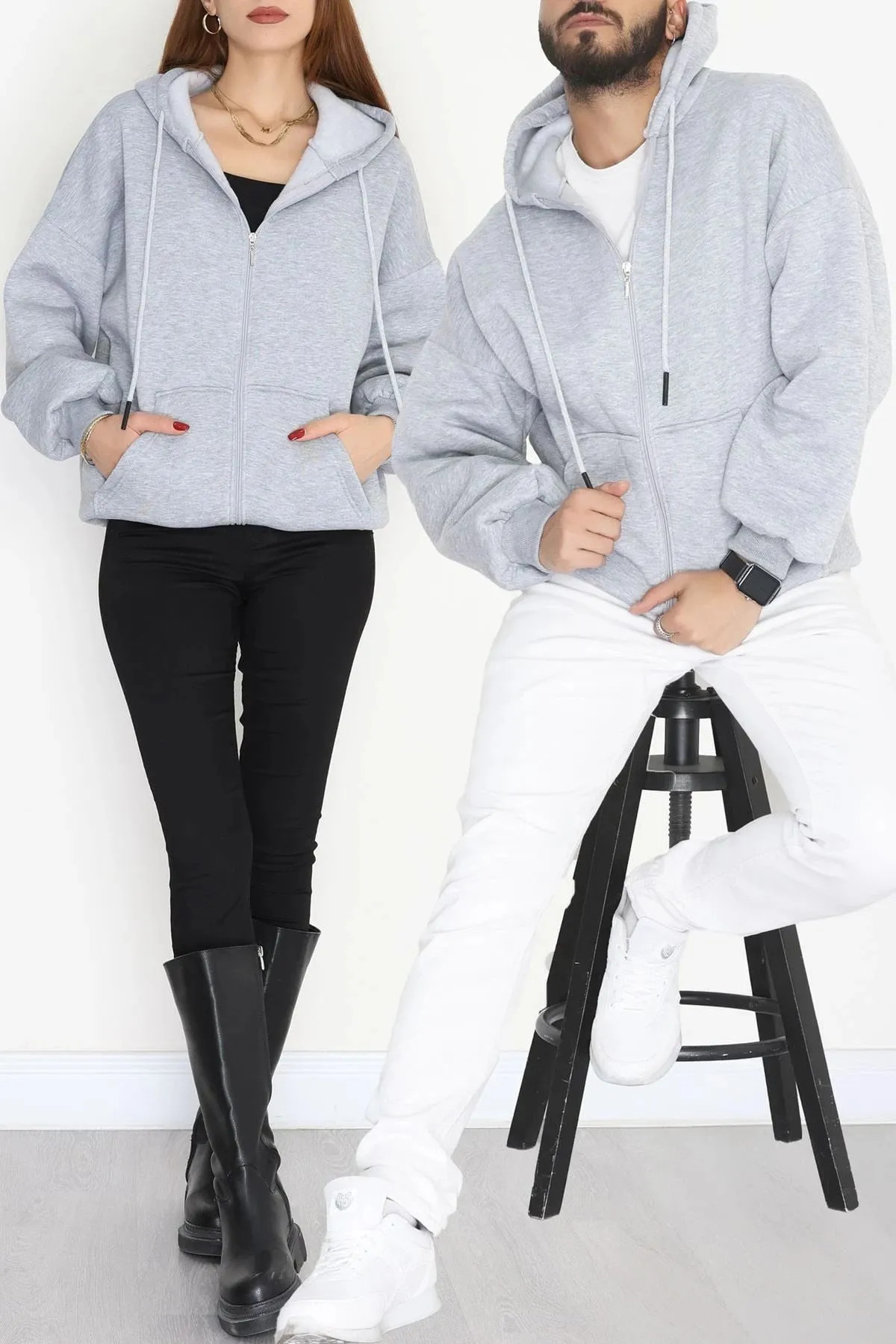 Erkek 3 İplik Kompakt Oversize Sweat Gri