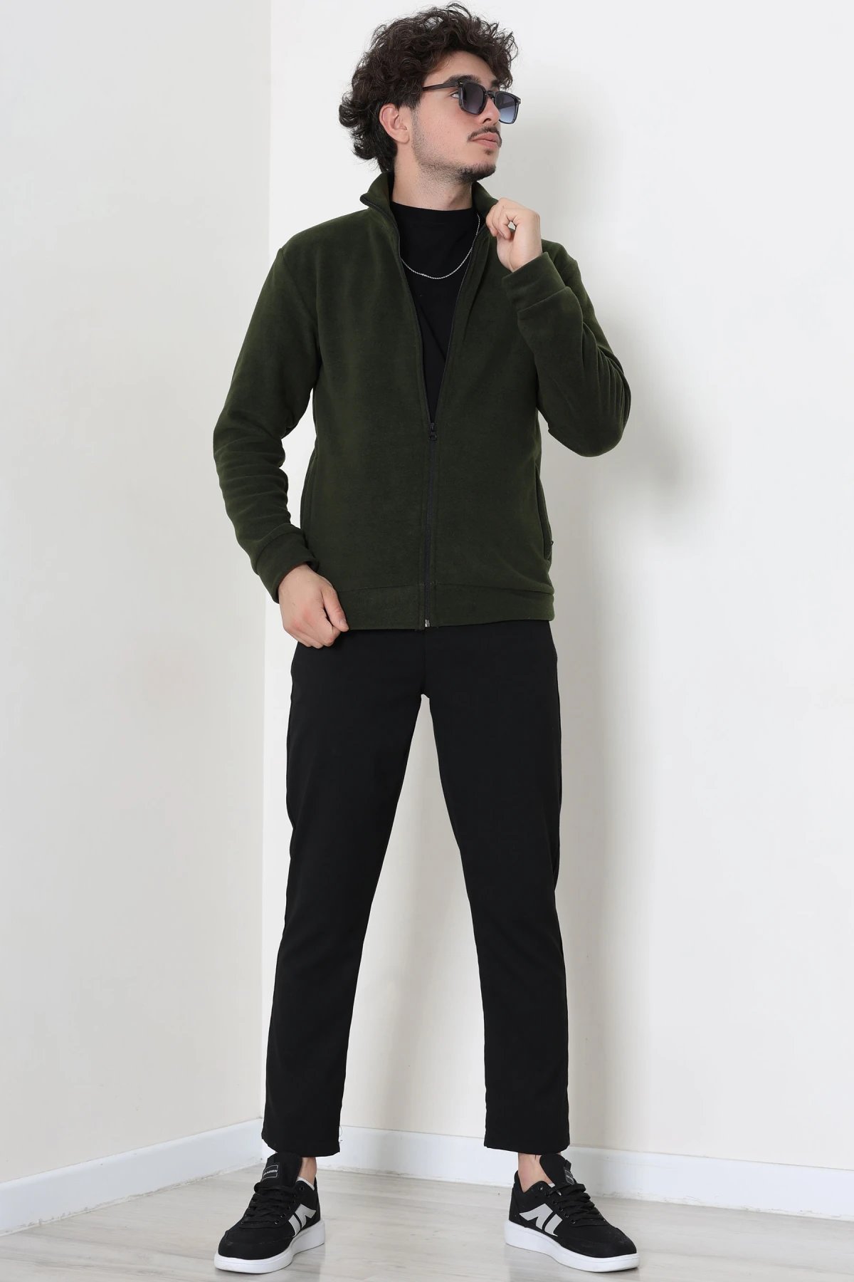 Polar Fleto Cepli Fermuarlı Erkek Sweat Haki