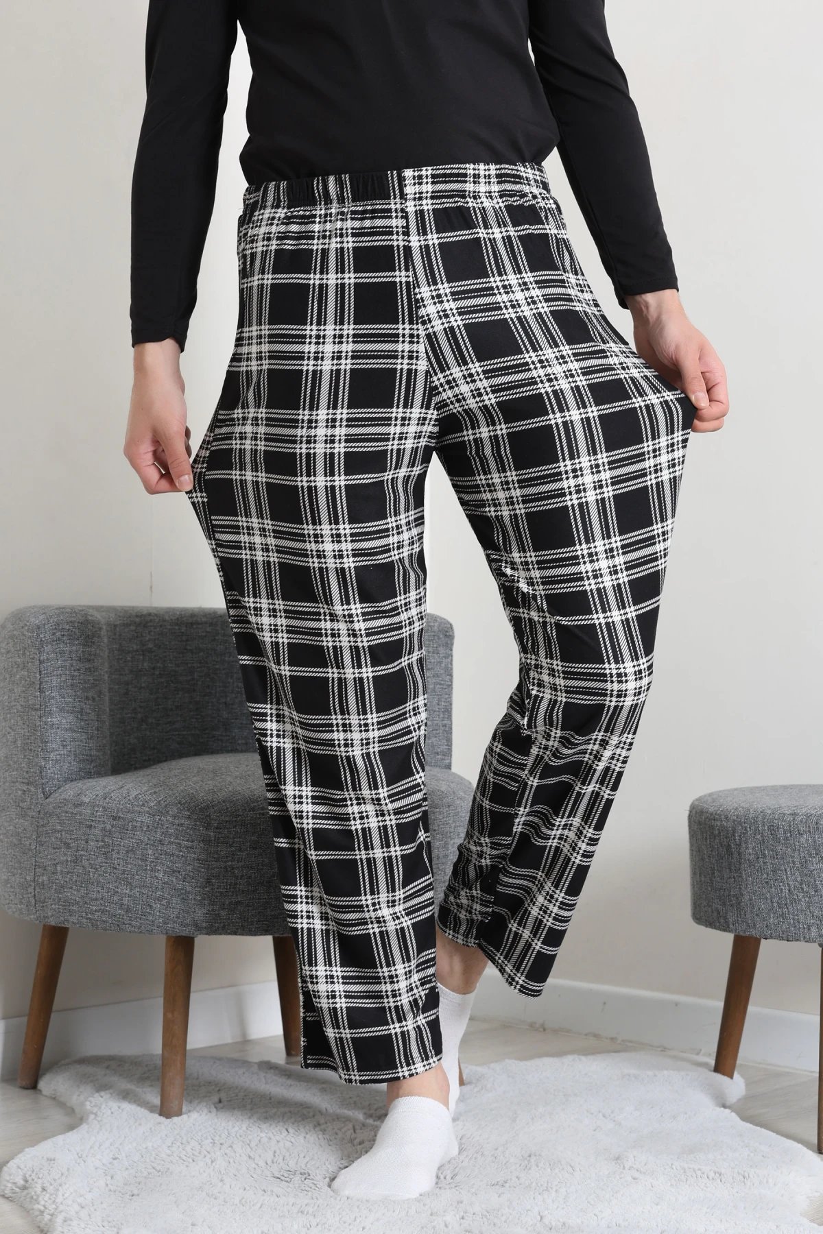 Süet Cepli Erkek Pijama Alt Siyah