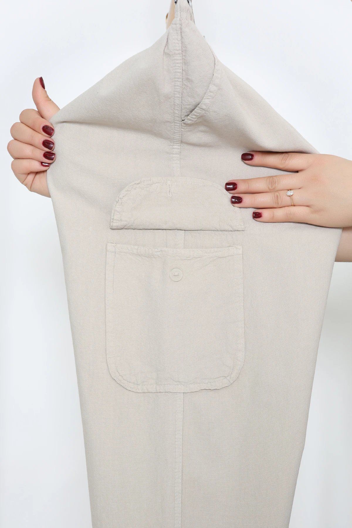 Keten Beli Lastikli Kargo Cepli Erkek Pantolon Bej