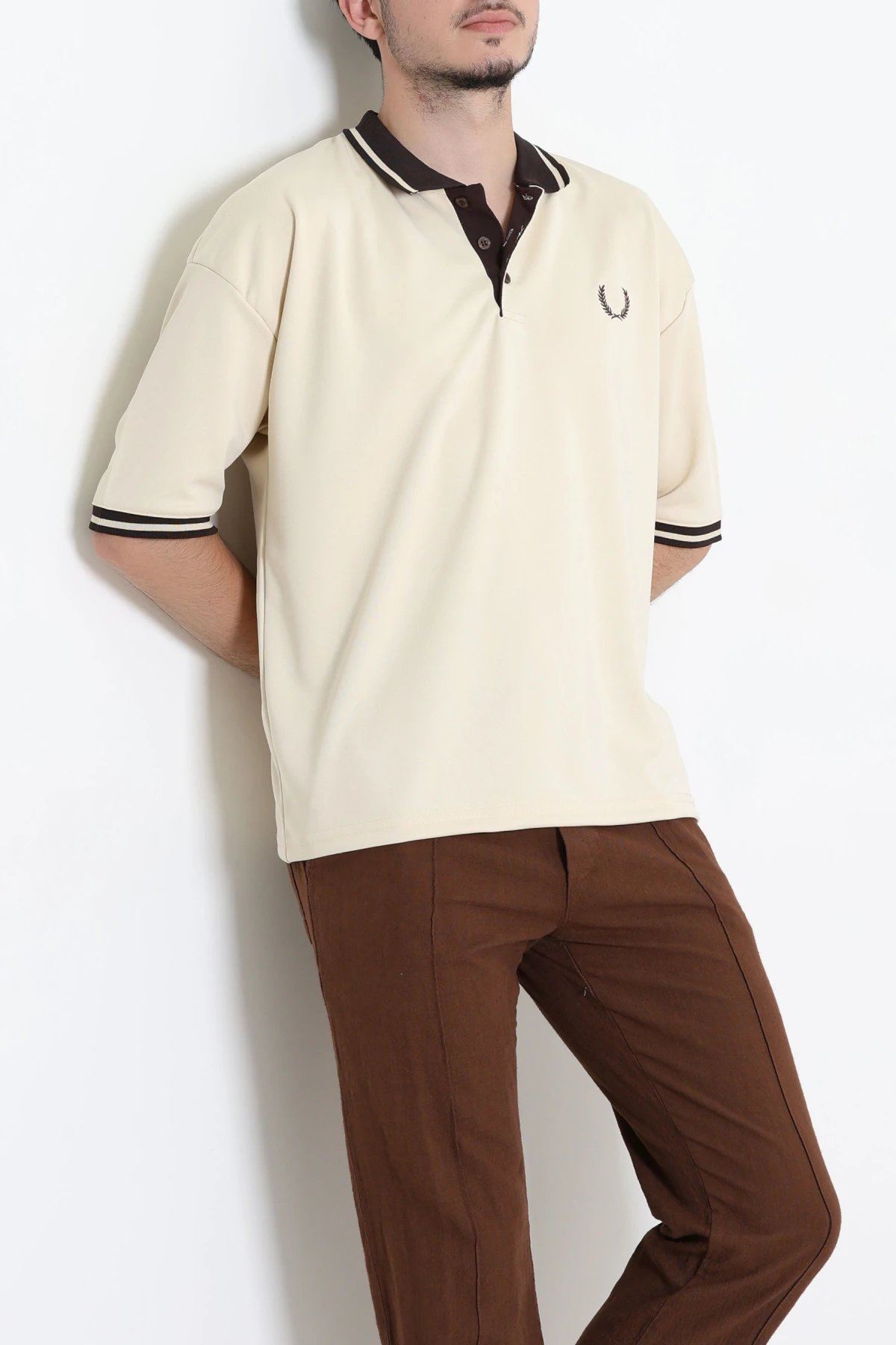 Premium Pike Polo Yaka Oversize Erkek Tişört Bej - 71793.1567.