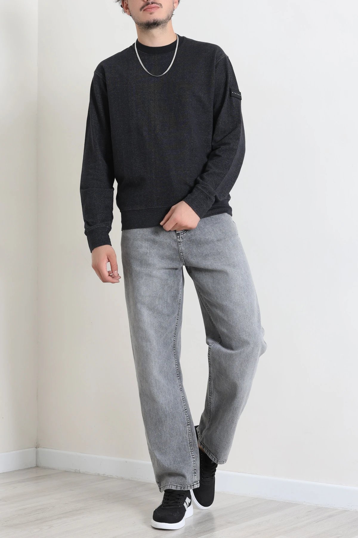 Bisiklet Yaka Uzun Kol Erkek Sweatshirt Siyah