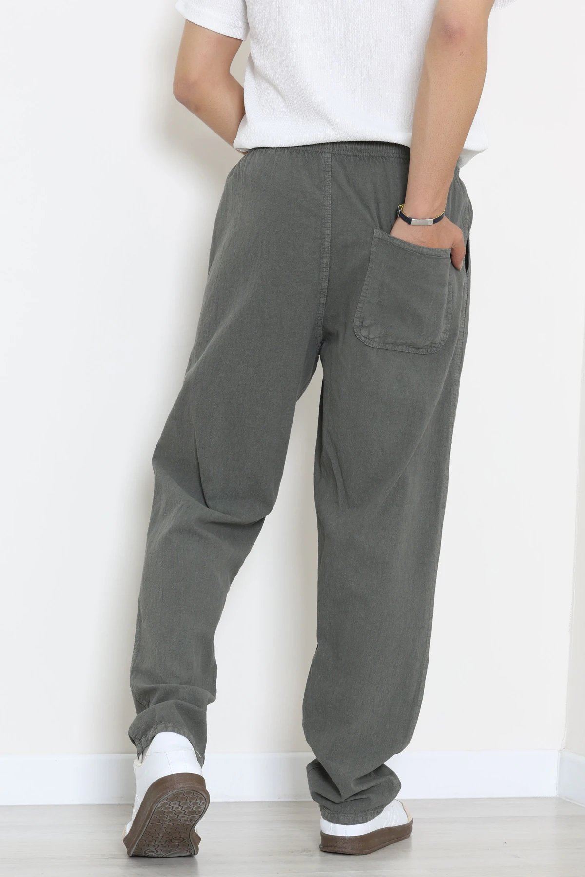 Beli Lastikli Keten Rahat Kesim Erkek Pantolon Antrasit - 71607.2170.