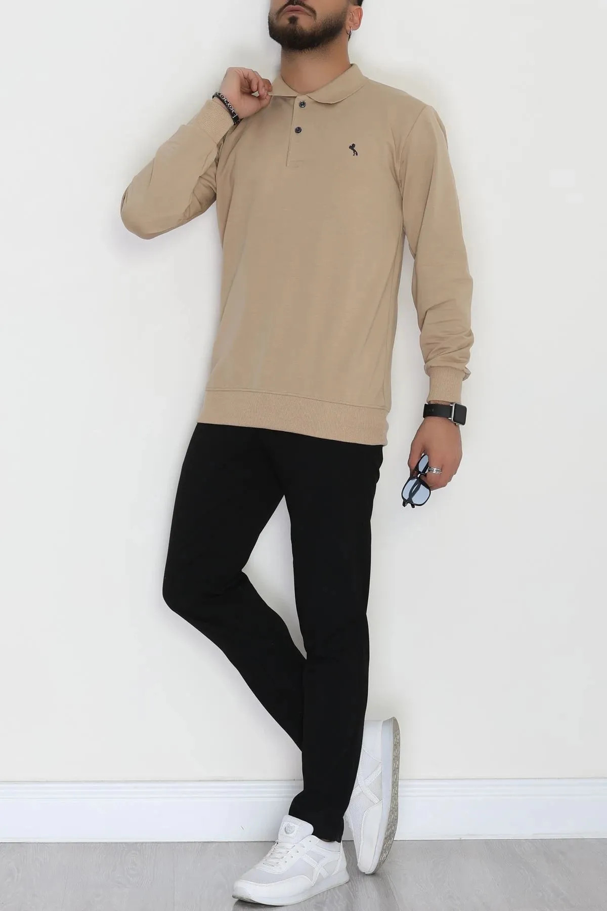 2 İplik Likralı Polo Yaka Erkek Sweat Sütlükahve