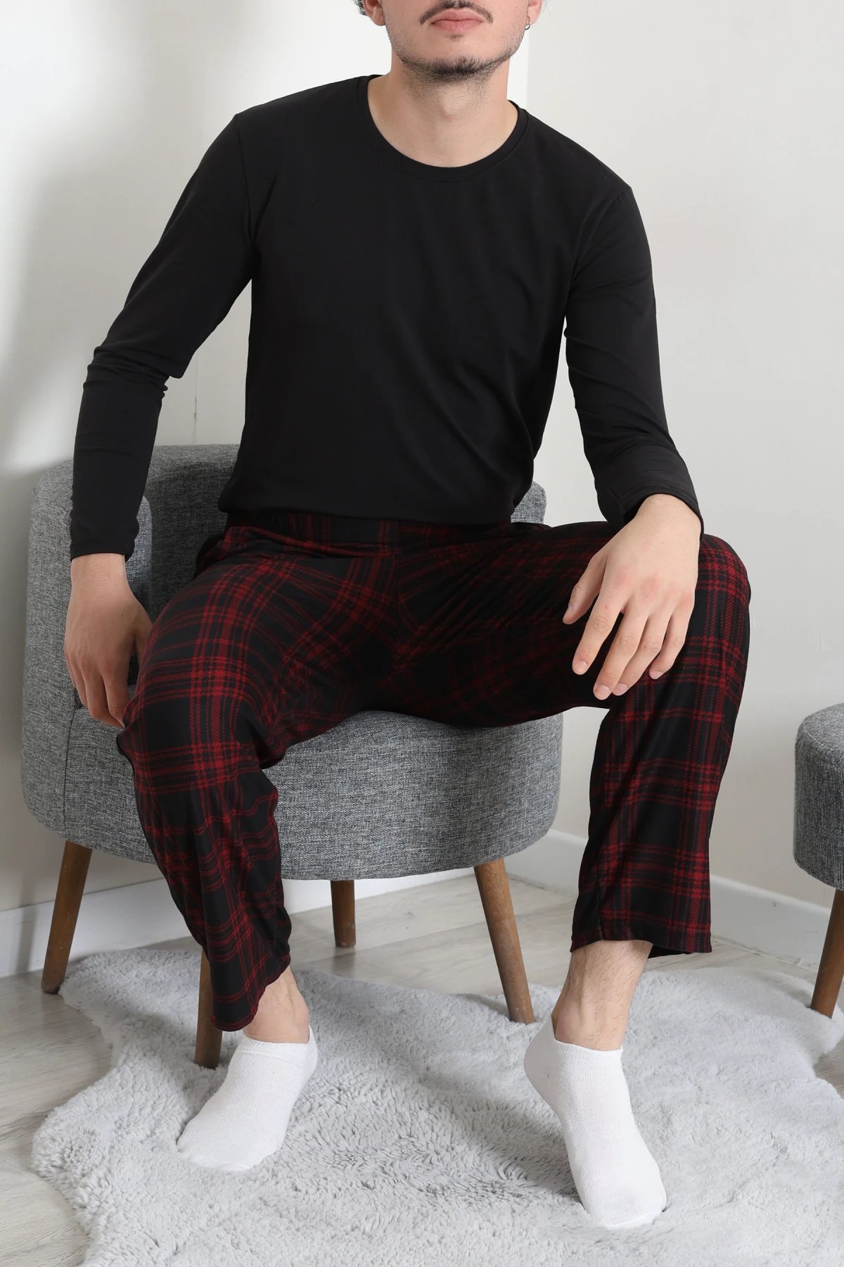 Süet Cepli Erkek Pijama Alt Bordo