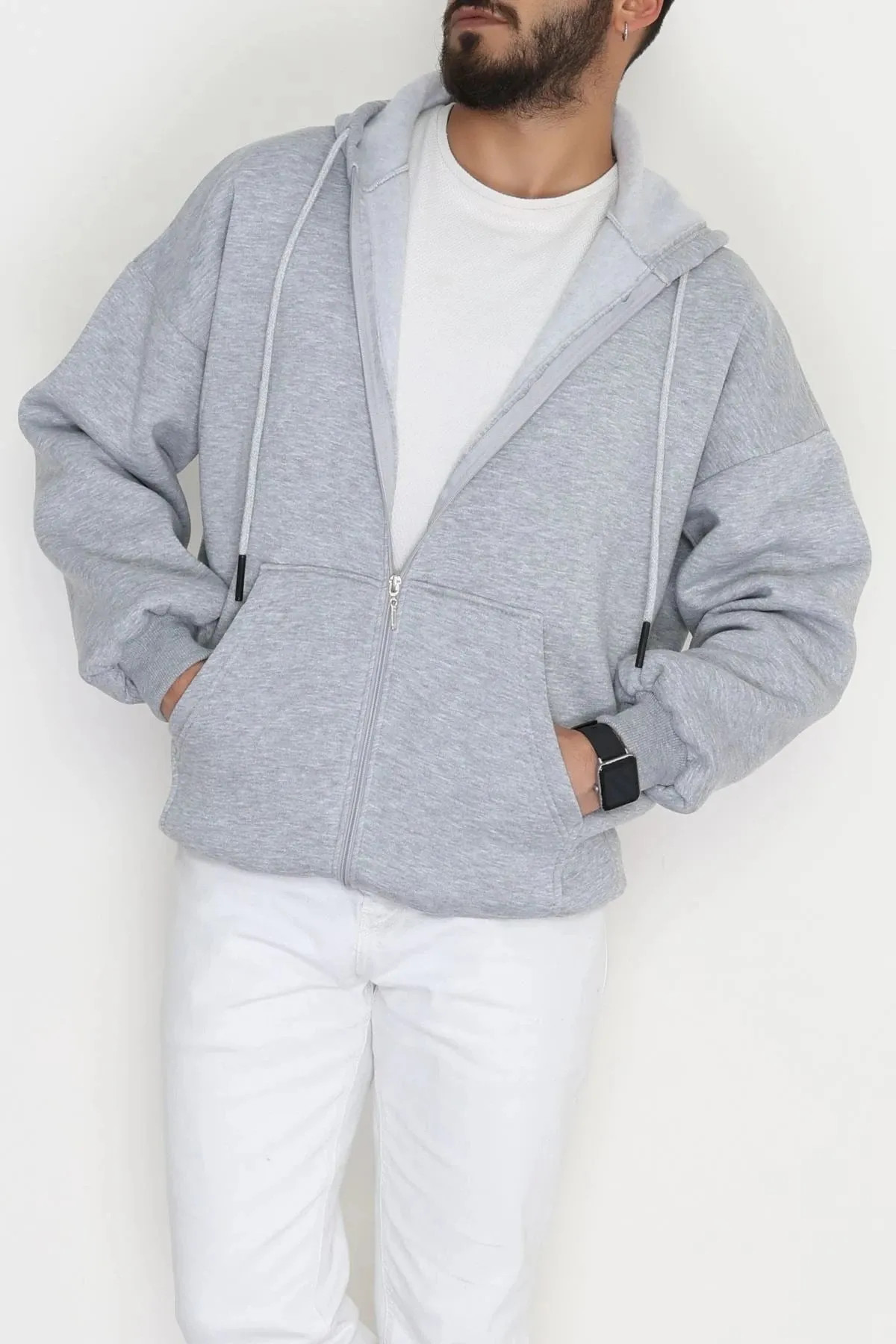 Erkek 3 İplik Kompakt Oversize Sweat Gri