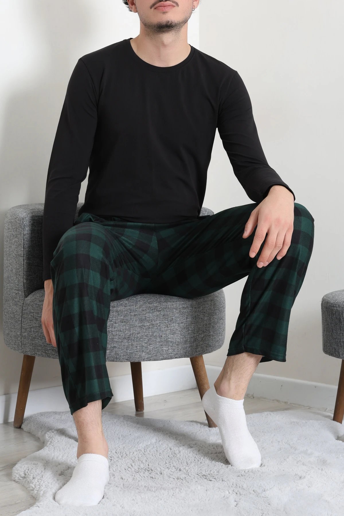 Süet Cepli Erkek Pijama Alt Zümrüt