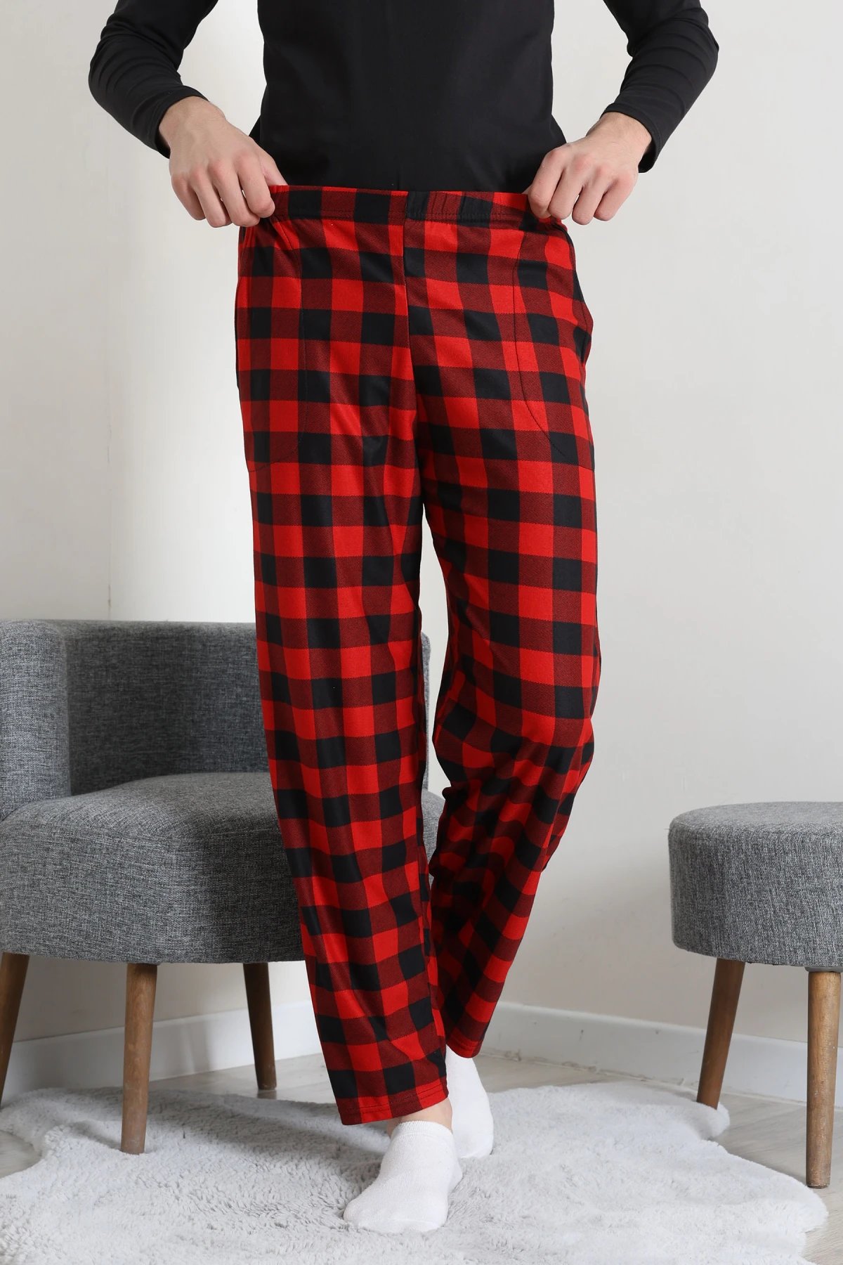 Süet Cepli Erkek Pijama Alt Kırmızı