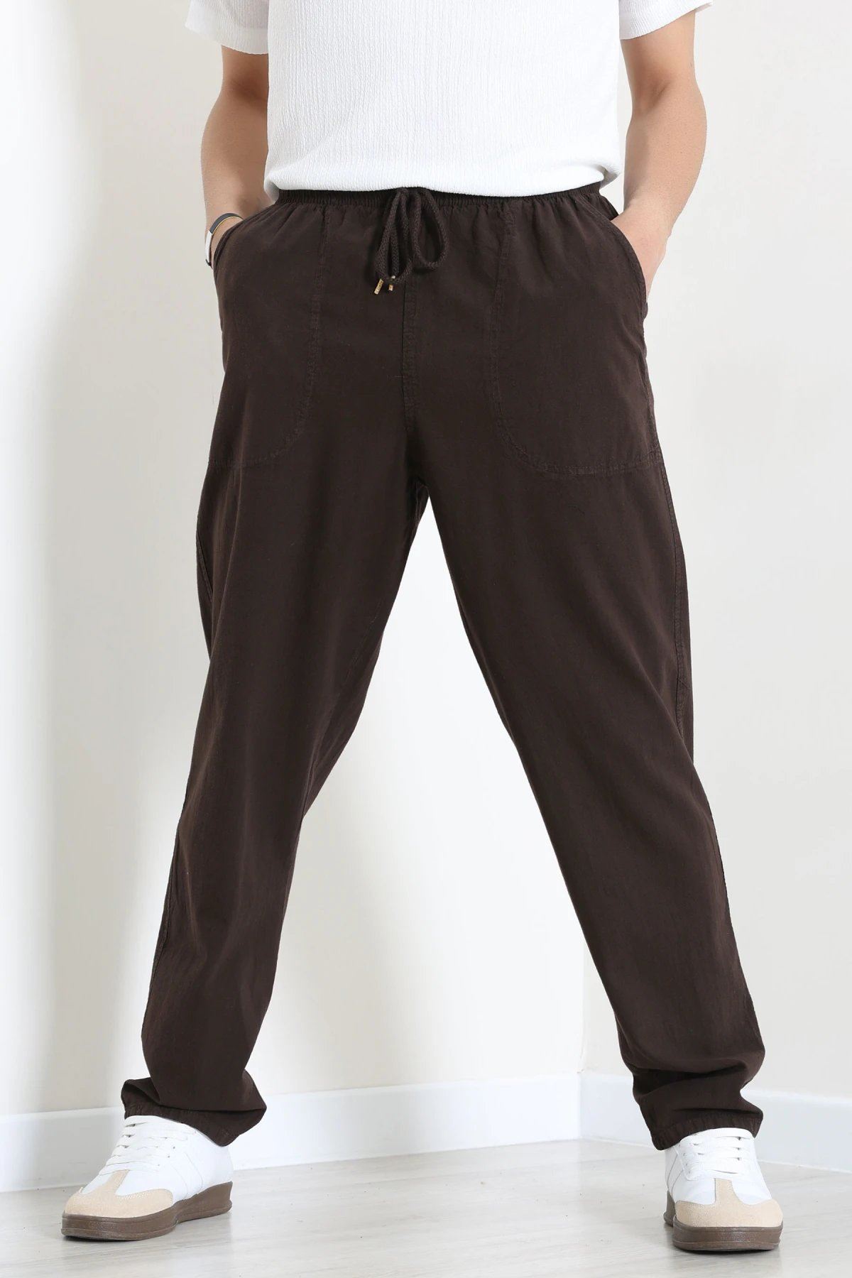 Beli Lastikli Keten Rahat Kesim Erkek Pantolon Kahve - 71607.2170.