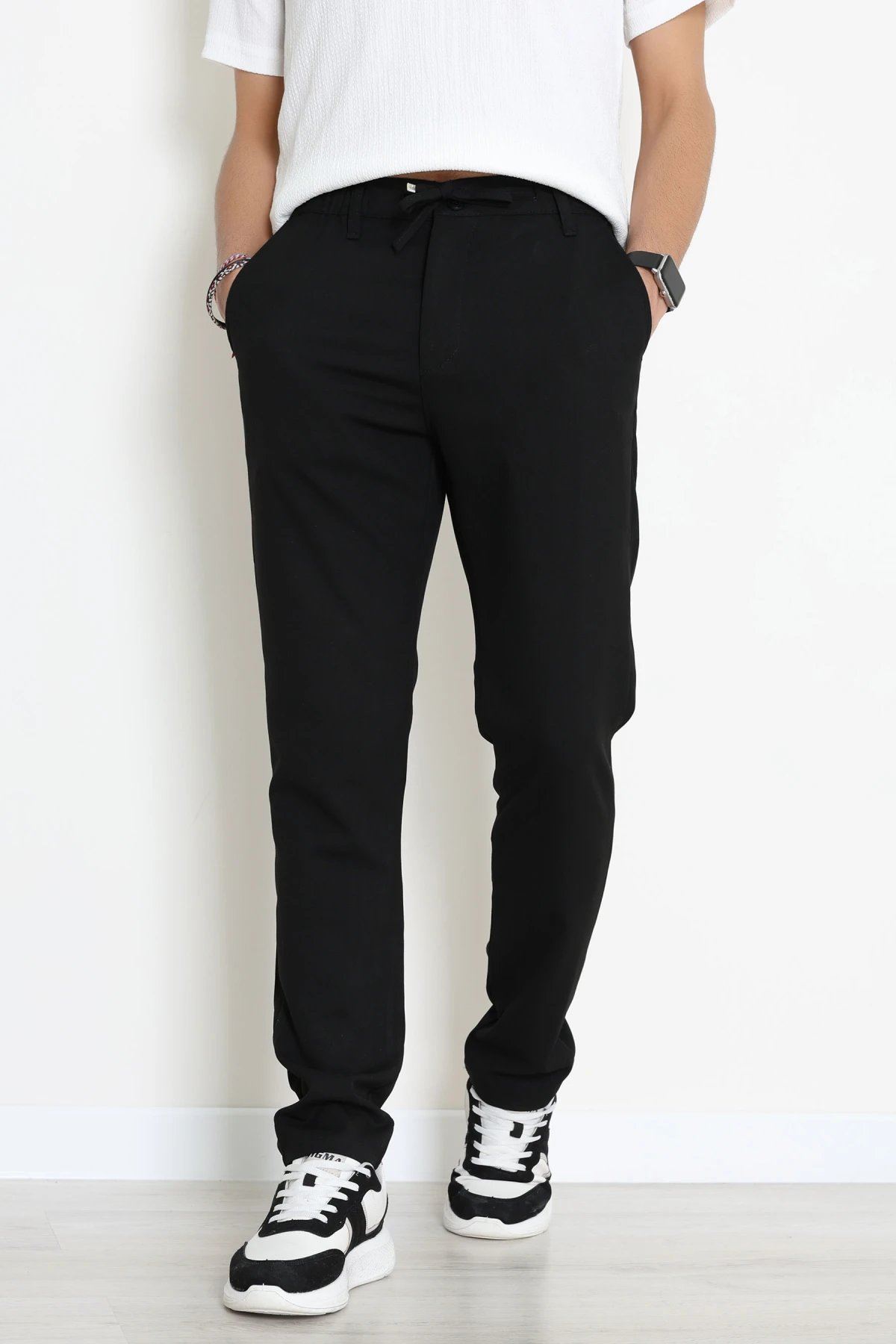 Dokuma Beli Lastikli Erkek Jogger Pantolon  Siyah - 42515.2091.