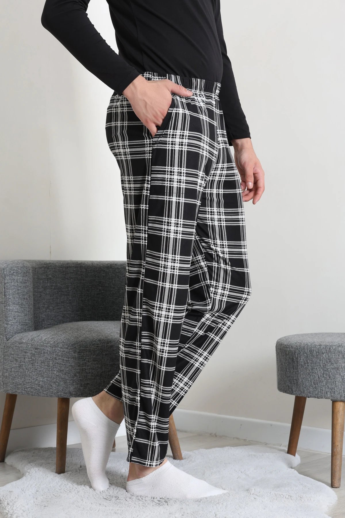 Süet Cepli Erkek Pijama Alt Siyah