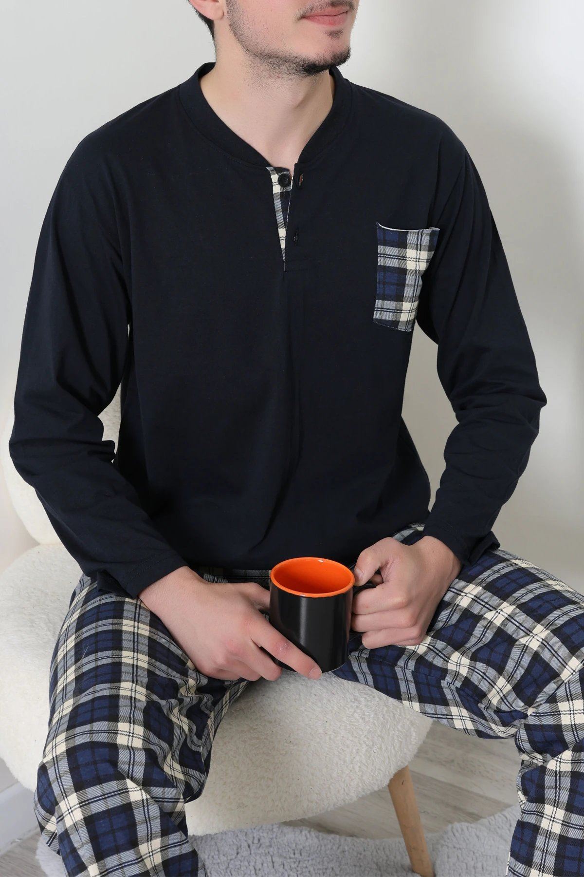 Ekoseli Süprem Erkek Pijama Takımı Lacigri - 42776.1838.
