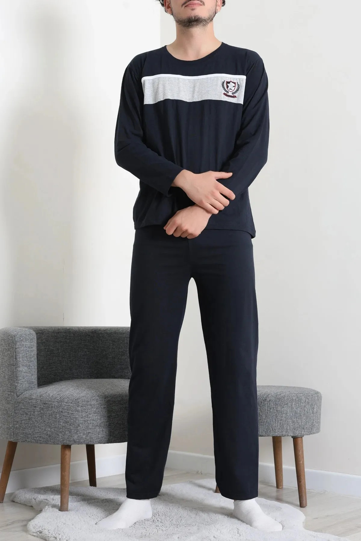 Süprem Baskılı Erkek Pijama Takımı Lacivert