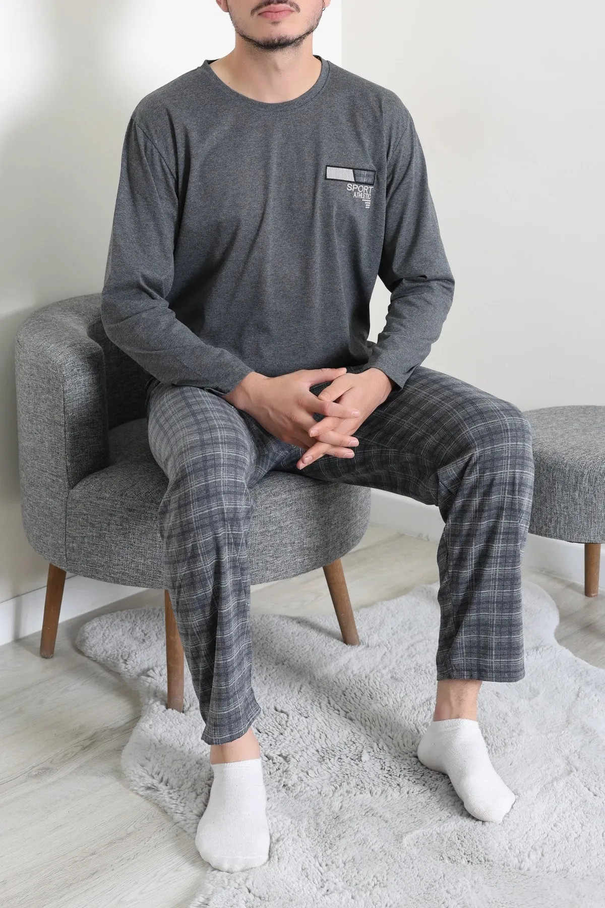 Süprem Ekose Erkek Pijama Takımı Füme