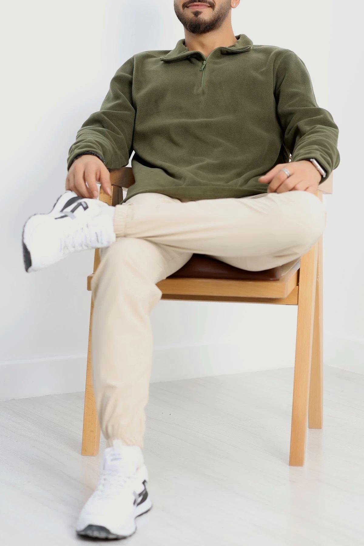 Yarım Fermuar Erkek Polar Sweat Haki