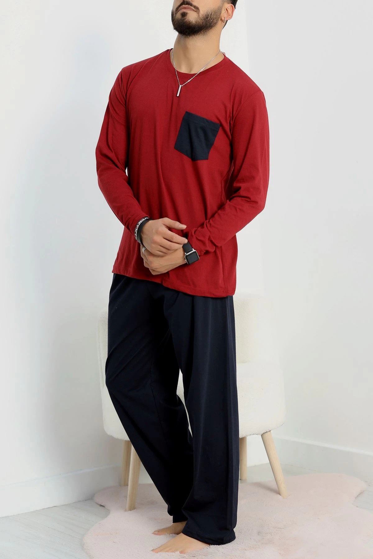 Cep Detay Süprem Erkek Pijama Takımı Bordo - 42218.1048.