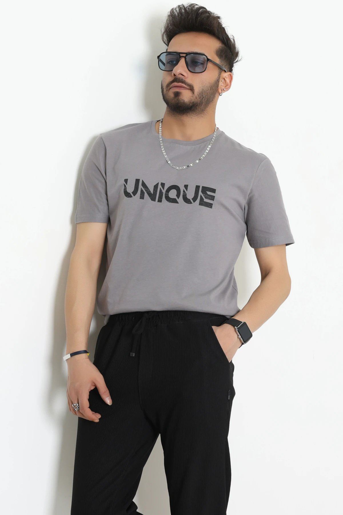 Lüx Penye Regular Baskılı Erkek Tişört Antrasit - 71259.1878.