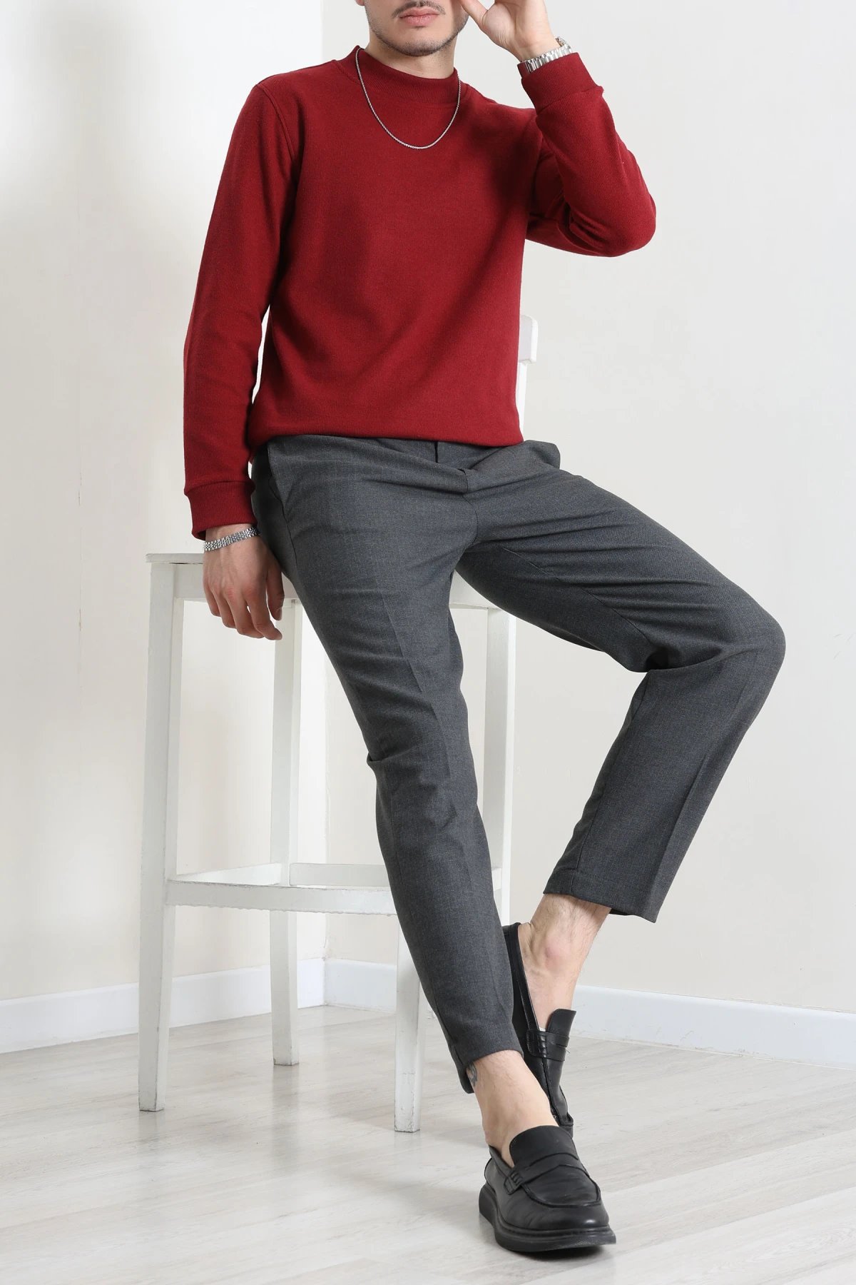 Selanik Yarım Boğazlı Erkek Sweat Bordo