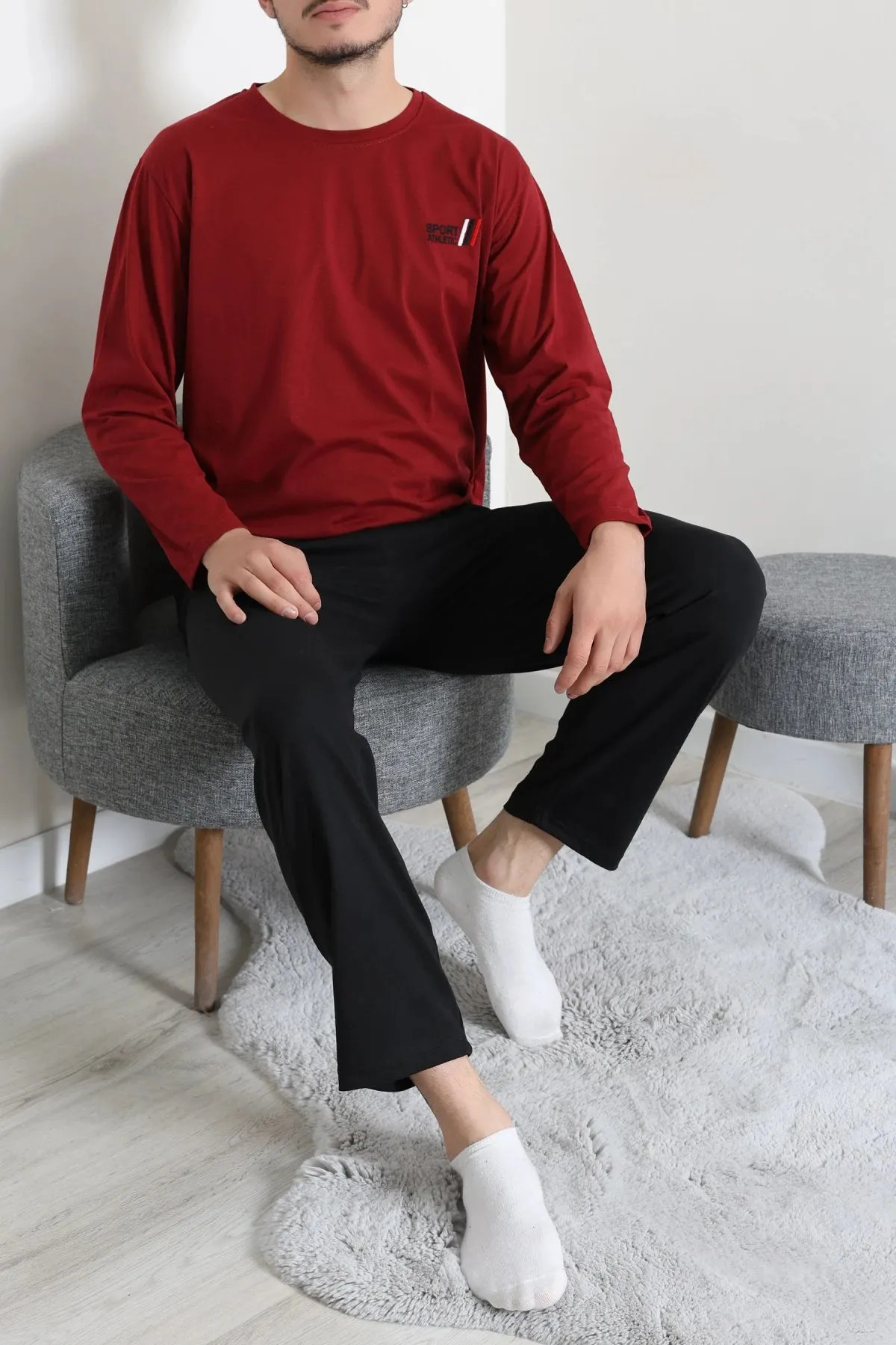 Süprem Nakışlı Erkek Pijama Takımı Bordo Model TV-96899
