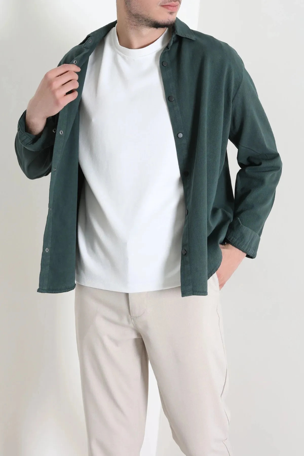 Gabardin Kumaş Cepli Erkek Gömlek Yeşil