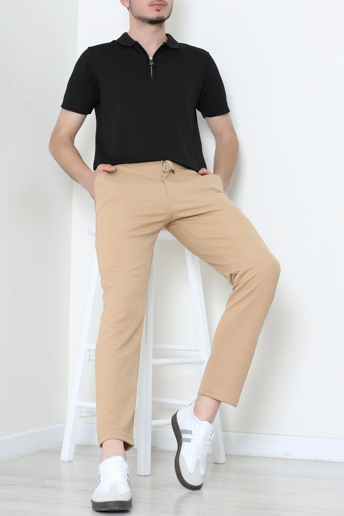 Diogonel Likralı Beli Lastikli Duble Paça Erkek Pantolon Camel - 79002.1937.