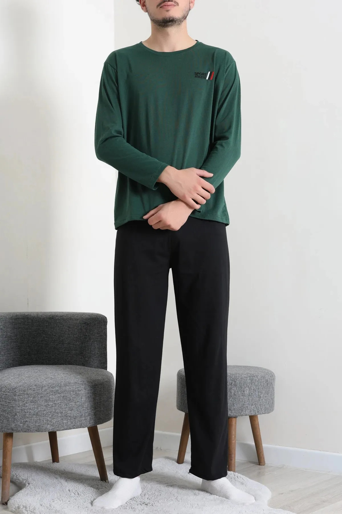Süprem Nakışlı Erkek Pijama Takımı Zümrüt