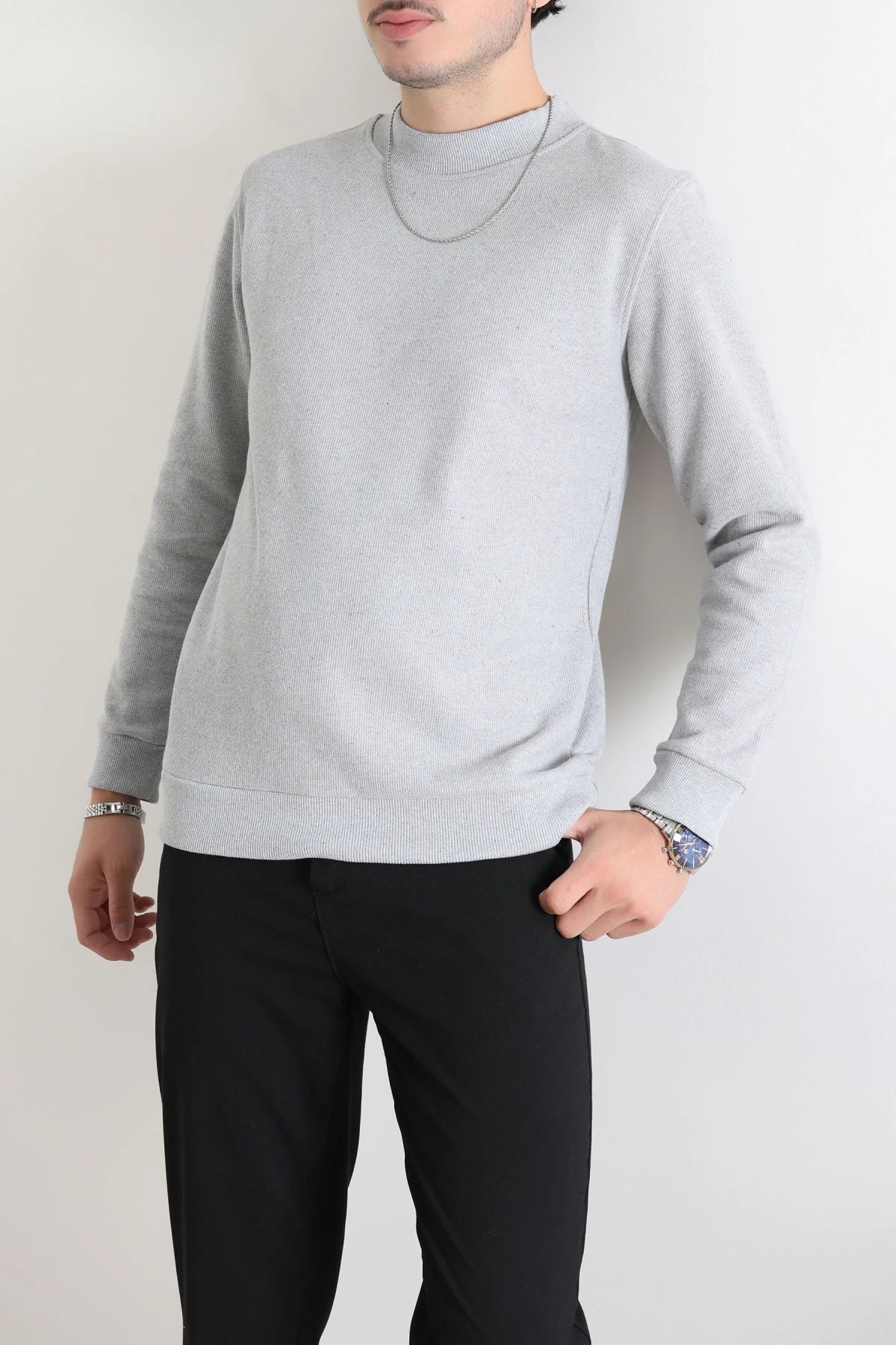 Selanik Yarım Boğazlı Erkek Sweat Gri
