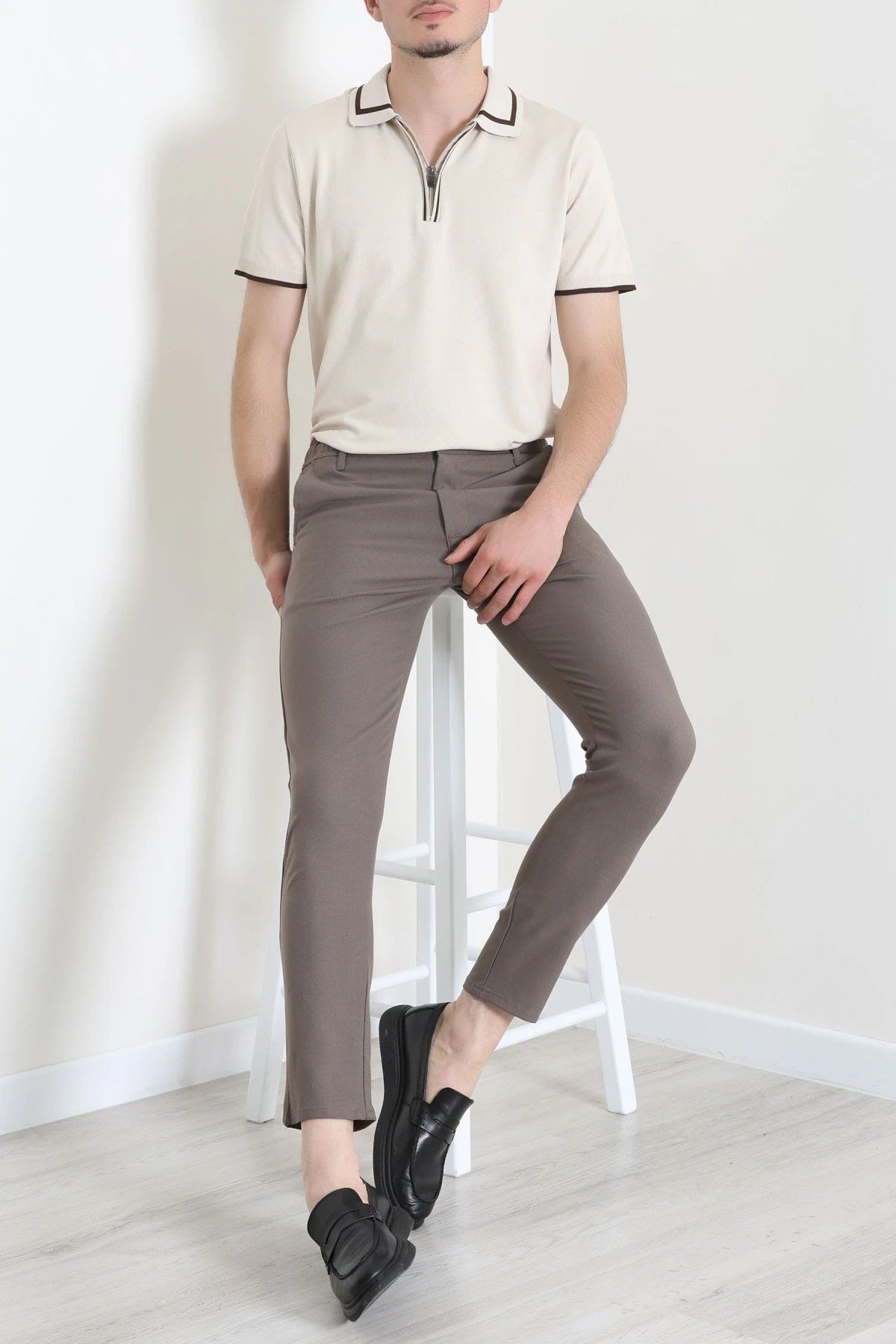 Dokuma Beli Lastikli Erkek Jogger Pantolon Vizon - 42515.2091.