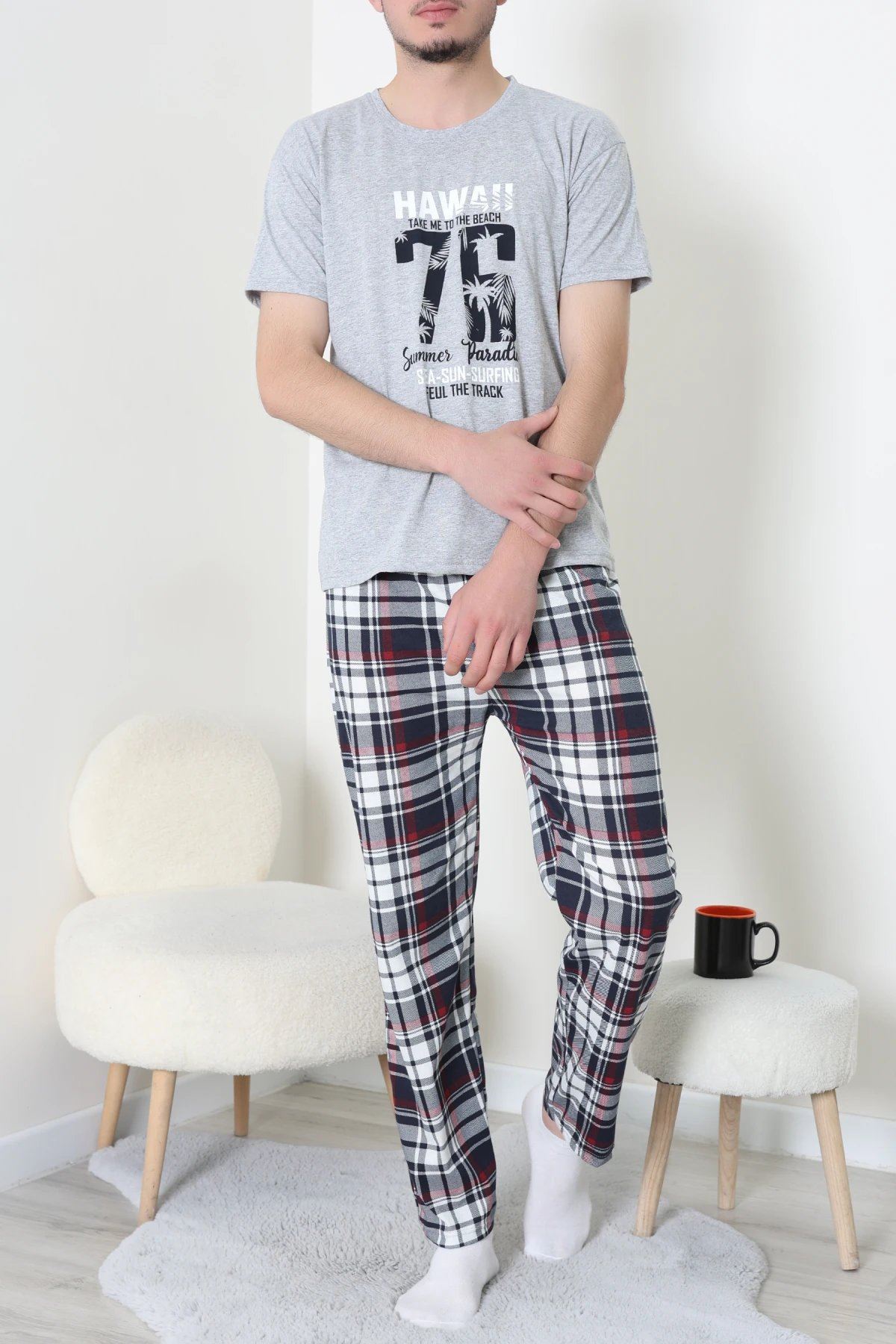 Süprem Erkek Pijama Takımı Grikırmızı - 42789.1838.