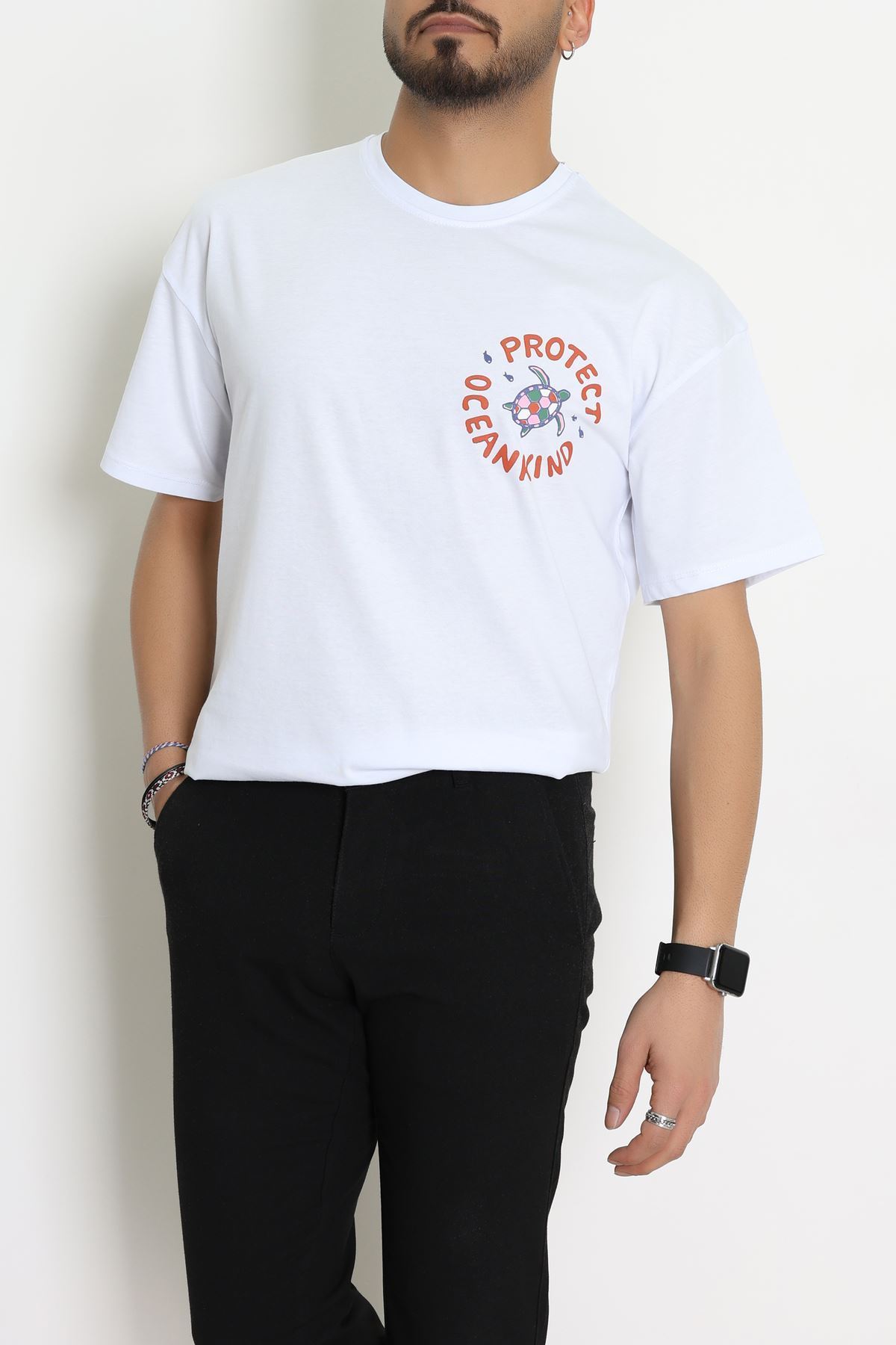 Kompakt Penye Unisex Tişört Beyazzümrüt - 55064.1872.
